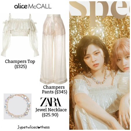 Twice's Fashion on Instagram: “JEONGYEON FEEL SPECIAL TEASER ALICE MCCALL- Champers Top ($325) & Champers Pants ($345) ZARA- Jewel Necklace ($25.90) #twicefashion…”