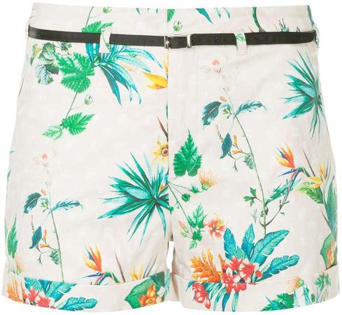 Loveless tropical-print belted shorts