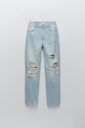Z1975 HI-RISE STRAIGHT LEG JEANS WITH RIPS | ZARA United States