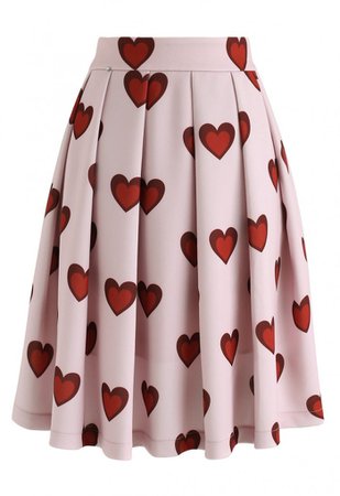 Full Of Hearts Printed Pleated Skirt in Pink - NEW ARRIVALS - Retro, Indie and Unique Fashion