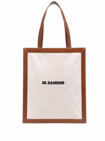 Shop Jil Sander logo leather-trim tote with Express Delivery - FARFETCH