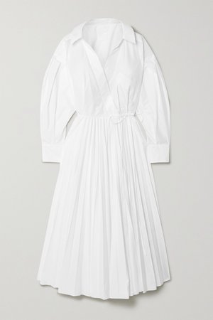 White Pleated cotton-blend poplin shirt dress | Valentino | NET-A-PORTER