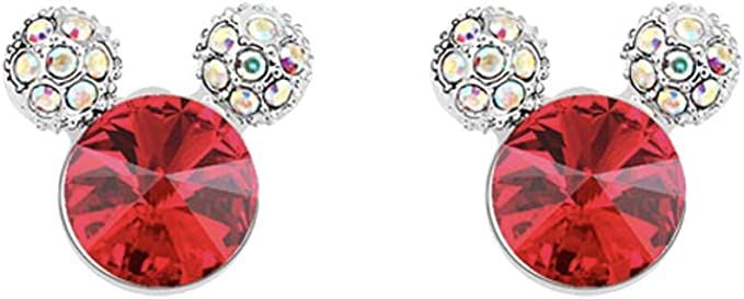 Amazon.com: White Gold Plated Dainty Classic Animal Disney Mickey Mouse Stud Earrings with Round Shaped Birthstone Swarovski Cubic Zirconia Crystal Fashion Jewelry Gift for Girls (Red): Clothing, Shoes & Jewelry