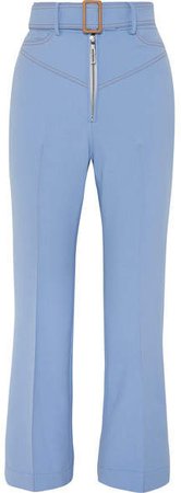 Supervision Free Belted Cropped Flared Pants - Blue