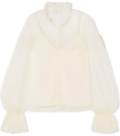 Just Right Ruffled Point D'esprit Tulle Blouse - Cream