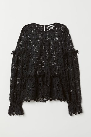 Embroidered Lace Blouse - Black - Ladies | H&M US
