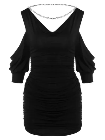 2018 Lantern Sleeve Cold Shoulder Ruched T-shirt BLACK M In Tees & T-Shirts Online Store. Best Lace Sweater Dress For Sale | DressLily.com