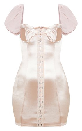 Dusty Pink Hook & Eye Puff Sleeve Bodycon Dress | PrettyLittleThing USA