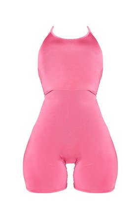 Hot Pink Slinky Halterneck Backless Playsuit | PrettyLittleThing USA