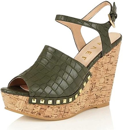Ravel -Tacoma Khaki Green Moc Croc Cork High Heel Wedge Sandals Peep-Toe Shoes Size 8: Amazon.co.uk: Shoes & Bags