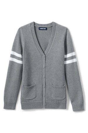 School Uniform Girls Cotton Modal Collegiate Stripe Sleeve Cardigan Sweater | Lands' End