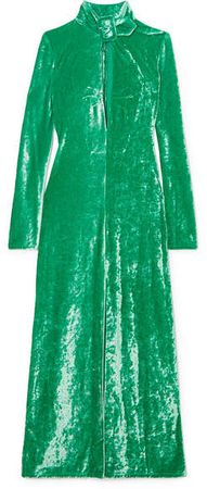 Buckled Cutout Stretch-velvet Dress - Green