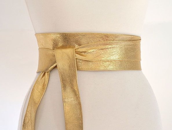 Gold leather obi belt, wide belt, UK made tie belt - Obi belt / leather tie belt - Ladies belts
