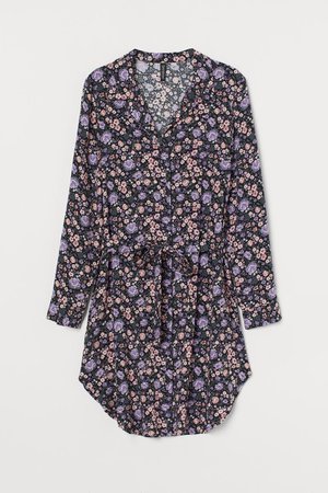 Short Shirt Dress - Black light purple floral - Ladies | H&M US