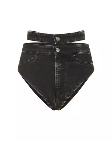 ANDREADAMO Washed Drill Cotton Denim Hot Pants in Black | Lyst