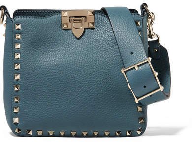 Garavani The Rockstud Mini Textured-leather Shoulder Bag - Turquoise