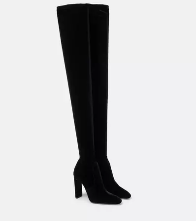 Auteuil 105 Velvet Over The Knee Boots in Black - Saint Laurent | Mytheresa