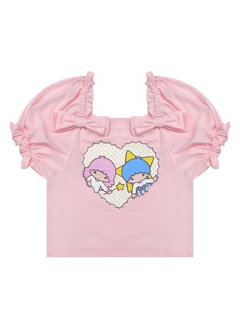 Sanrio Authorized Little Twin Stars Summer Sweetheart Square Neckline Short Puff Sleeves T-shirt by Dear Chestunt