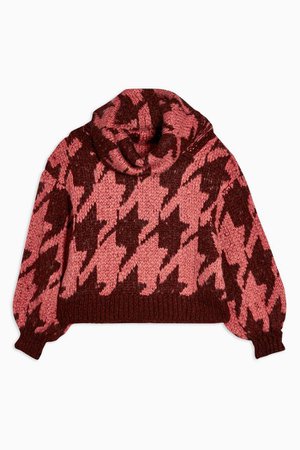 Knitted Houndstooth Sweater | Topshop pink red