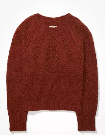 AE Cable Knit Crew Neck Sweater rust