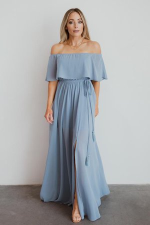 Victoria Light Blue Off Shoulder Maxi Dress | Baltic Born