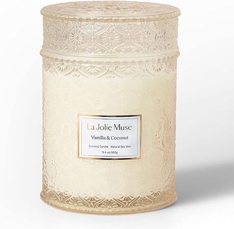 Amazon.com: LA JOLIE MUSE Vanilla Coconut Candle, Tropical Candle Scented, Candle for Home Scented, Wood Wicked Soy Candles, 19.4oz 90 Hours : Home & Kitchen
