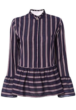 striped top with slim fit&button at Collar