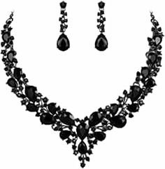 black crystal teardrop necklace set - Pesquisa Google