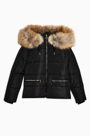 Detachable Faux Fur Hooded Puffer Jacket | Topshop
