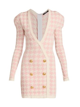 Shop Balmain Houndstooth Double-Breasted Minidress | Saks Fifth Avenue