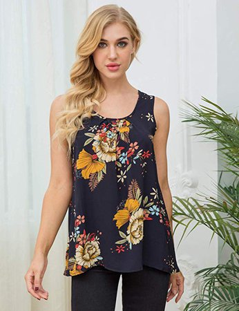 Zeagoo Women's Sleeveless Summer Flowy Top Chiffon Floral Loose Tunic Tank Tops, Floral 1, Small at Amazon Women’s Clothing store