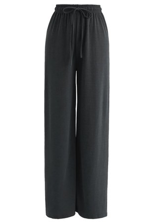 Drawstring Wide-Leg Pants in Smoke - Retro, Indie and Unique Fashion