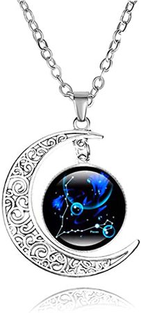 XIANNVXI 2021 Fashionable Jewelry 12 Constellation Crescent Moon Pendant Necklace Galaxy Zodiac Astrology Horoscope Glass Charm Necklaces for Women Men-Gemini | Amazon.com