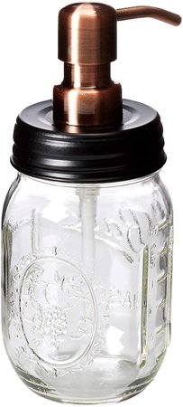 Amazon.com: Industrial Rewind Mason Jar soap Dispenser - 16oz Clear Pint Ball Mason Jar with Black lid/Smooth Action Copper Pump: Home & Kitchen