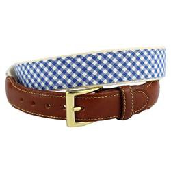 Country Club Prep Gingham Leather Tab Belt in Royal Blue