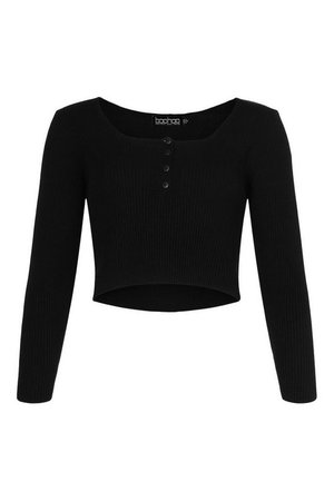 Petite Knitted Button Front Top | boohoo black