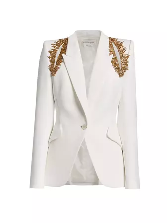Shop Alexander McQueen Beaded Leaf-Embellished Blazer | Saks Fifth Avenue