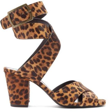 Oak Leopard Print Calf Hair Sandals - Womens - Leopard