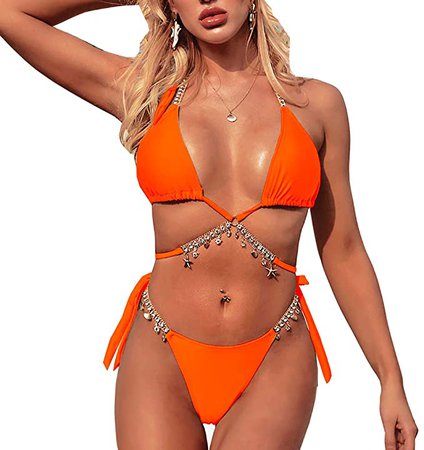 Amazon.com: YAUASOPA Women 2PCS Shiny Diamond Bikini Set Tankini Sexy Bra Swimsuit Praty Bathing Suit: Clothing