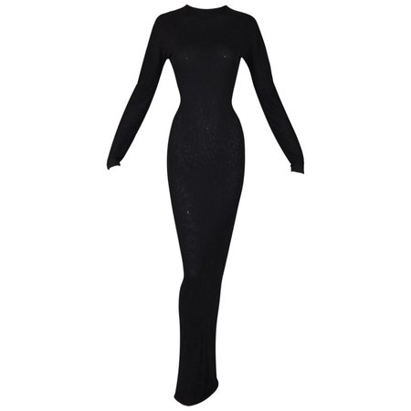 S/S 1998 Gucci Tom Ford Runway Semi-Sheer Black Bodystocking L/S Gown Dress For Sale at 1stdibs