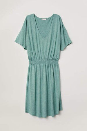 Jersey Dress with Smocking - Green