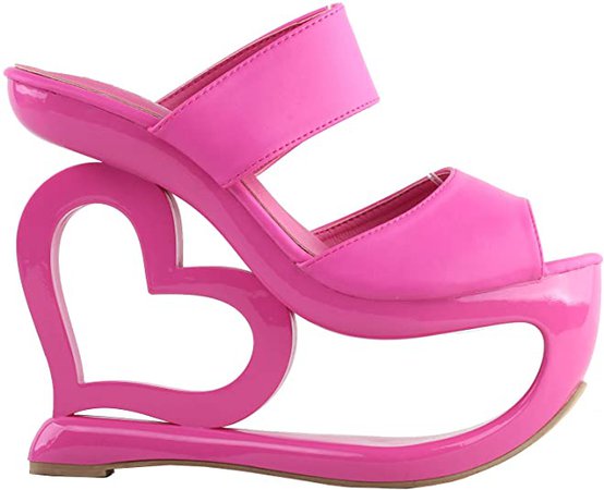 *clipped by @luci-her* Retro Pink Open Toe Heart Heel Wedge| Heeled Sandals