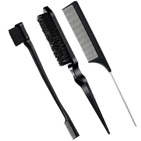 Amazon.com : 3 Pcs Slick Back Hair Brush Set Bristle Hair Brush Edge Control Brush Teasing Comb for Women Baby Kids' Black Hair (Black, Plastic) : Beauty & Personal Care