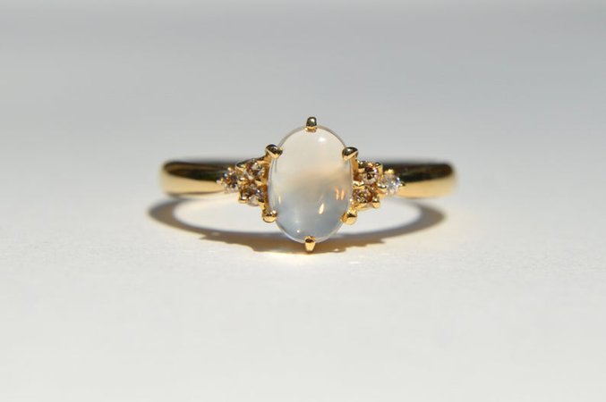 Vintage 1.21 Carat Moonstone Diamond 18 Karat Gold Ring | Etsy
