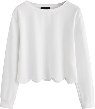 Romwe Women's Casual Long Sleeve Scalloped Hem Crop Tops Sweatshirt Black-Pearl XL at Amazon Women’s Clothing store