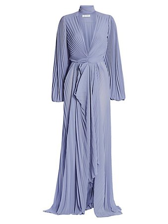 Tre by Natalie Ratabesi Pleated Chiffon Plunging Neck Gown | SaksFifthAvenue