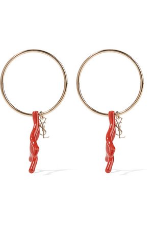 SAINT LAURENT | Gold-tone and faux coral hoop earrings | NET-A-PORTER.COM