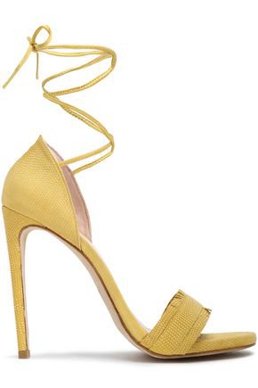 Lace-up fringed lizard-effect leather sandals | STUART WEITZMAN | Sale up to 70% off | THE OUTNET