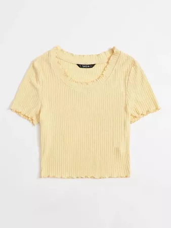 Lettuce Edge Rib-knit Tee | SHEIN USA yellow