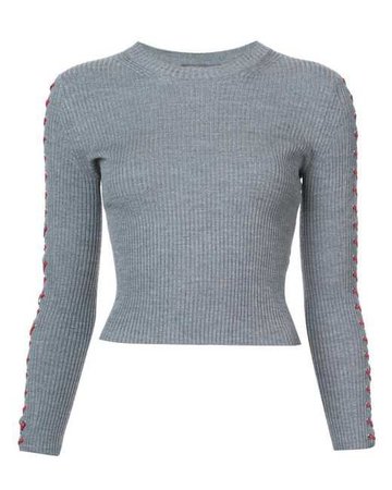 Lyst - Alexander Mcqueen Lace Detail Cropped Sweater in Gray